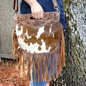 Bonanza leather cowhide fringe bag